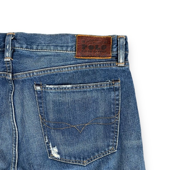 Polo Ralph Lauren 018 Slim Straight Jeans Blue Denim Distressed Preppy Sz 36/38 - Picture 6 of 7